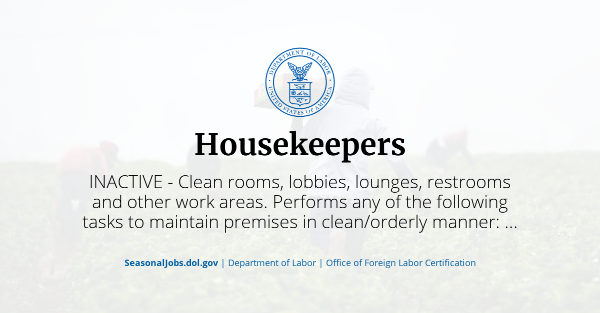 Housekeepers SeasonalJobs.dol.gov