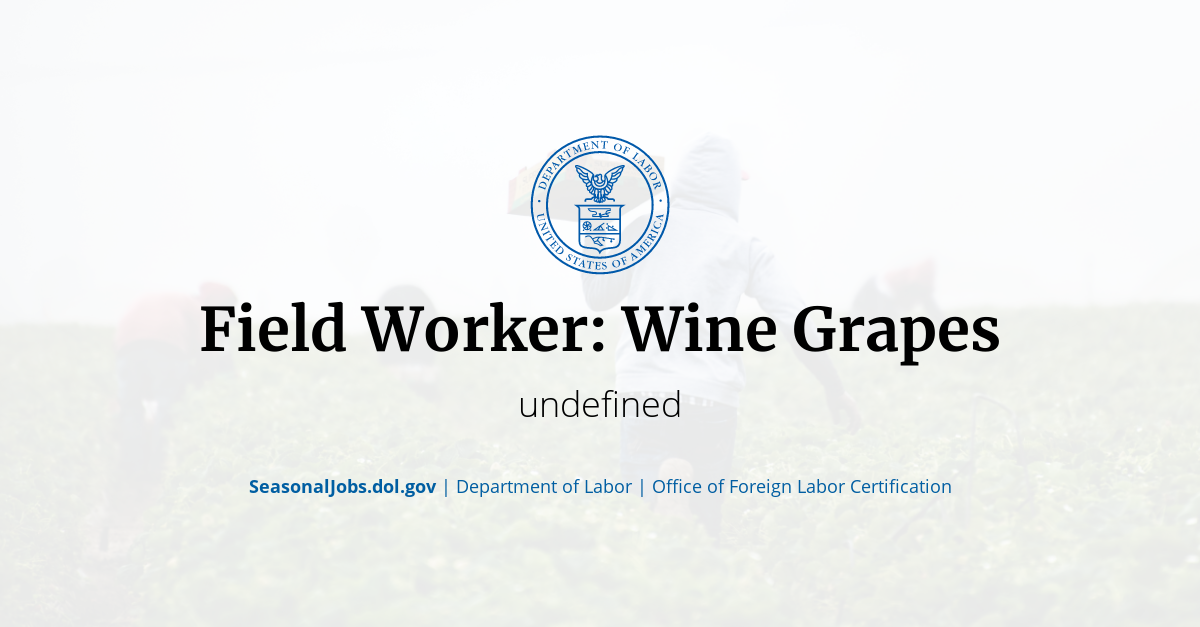 Field Worker Wine Grapes SeasonalJobs.dol.gov